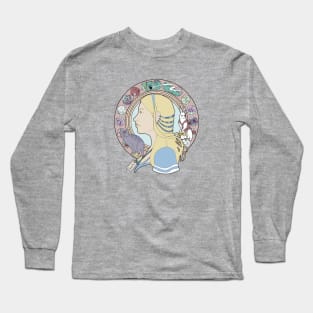 Alice in Wonderland Mucha Art Novueau Portrait Long Sleeve T-Shirt